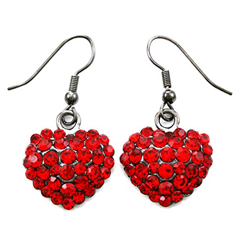 Valentine's Day Red Heart Earrings Love Be Mine Dangle Hook Style Red Paved Rhinestone Fashion Jewelry