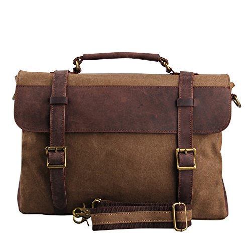 Hynes Eagle Retro Business Canvas Genuine Leather Messenger Bag (Coffee)