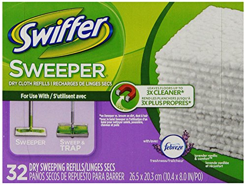Swiffer Sweeper Dry Sweeping Cloths Mop And Broom Floor Cleaner Refills Febreze Lavender Vanilla & Comfort Scent 32 Count