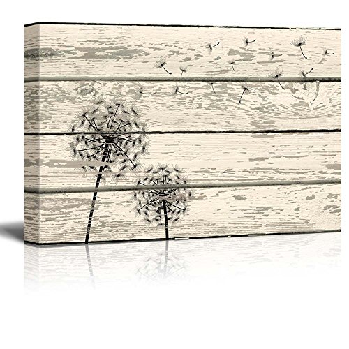 Wall26 - Rustic Canvas Prints Wall Art - Dandelion Artwork on Vintage Wood Board Background Stretched Canvas Wrap. Ready to Hang - 12 x 18