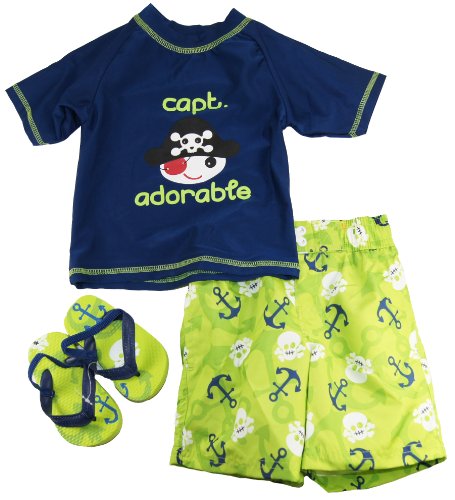 Wippette Boys and Baby UV Protection Swimwear Set with Flip Flops- Navy (Size 3T)