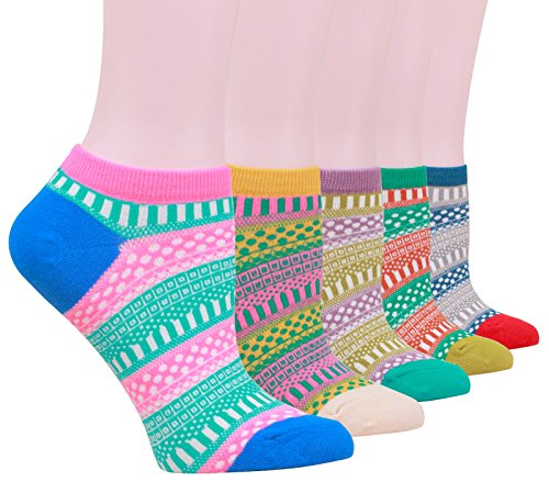 Buttons & Pleats Womens Cotton No Show Low Cut Liner Socks 5 Pairs Grid Pattern