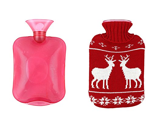 NIPOO 2 L Transparent Hot/ Cold Water Bottle with Deer Knit Cover, Red