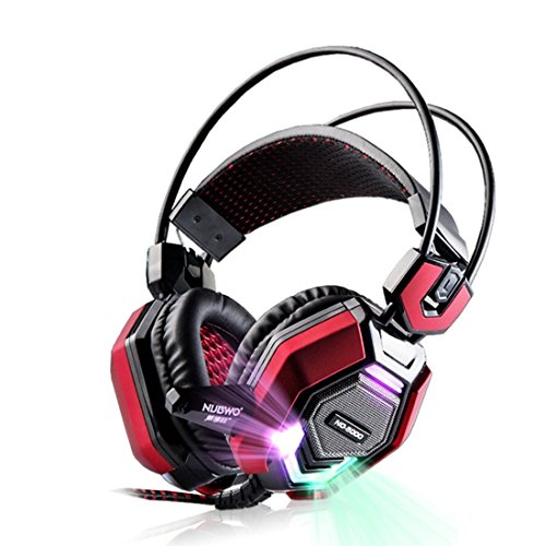 Double Bridge Computer Gameing Headset Stereo Heavy bass Noise Isolation Music Gaming Headset Headphone with Microphone USB Power Colorful LED Lights Volume Control Soft Ear Pad - Black + Red