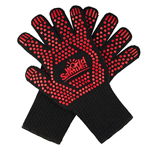 Samuelworld 932° F Extreme Oven Gloves& Oven Mitts BBQ Gloves/ Grill Gloves Heat Resistant EN407 For Cooking Baking Smoker Grilling, With Non-Slip Silicone Grips(1 Pair), Long Size Fits Most People