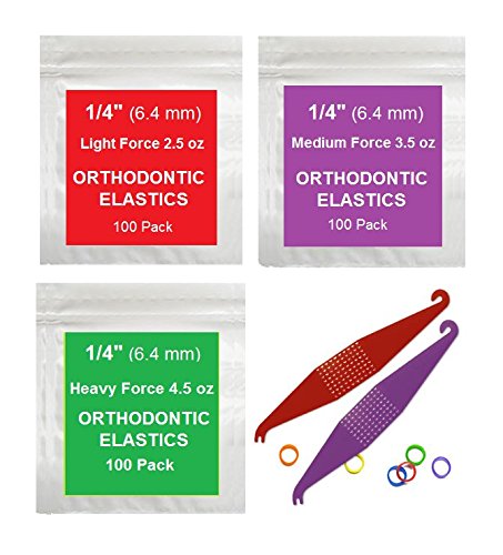 1/4 inch Orthodontic Elastic Rubber Bands, 100 Pack 300 Pack or 500 Pack, Natural or Neon, Light Force 2.5 oz, Medium Force 3.5 oz, or Heavy Force 4.5 oz, Small Rubberbands for making bows, Dreadlocks, Dreads, Doll Hair, Braids, Horse Mane, Horse Tail, Fix Tooth Gap in teeth, Top Knots + FREE Elastic Placer for braces