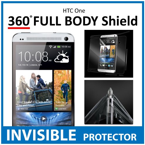HTC One Full Body INVISIBLE Screen Protector (Front, Back & Side Shields included) 360 Military Grade Protection Exclusively from ACE CASE