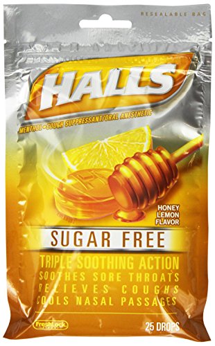 HALLS Sugar-Free Cough Drops, (Honey-Lemon, 25 Drops)