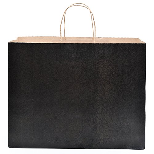 Halulu 50 Pcs 16x6x12 Kraft Black Paper Handle Shopping Gift Merchandise Carry Retail Bags