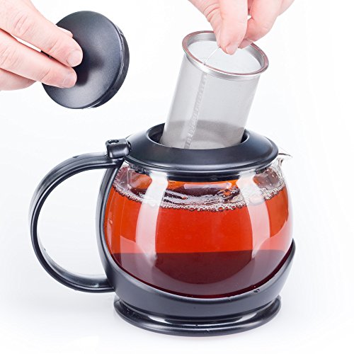 bobuCuisine Stunning Glass Tea Pot Globe with Cozy Warmer, 1200 Ml - Embellish Your Kitchen - No Spill - Large Enough for 4 to 5 Cups of Tea - Rust Free Mesh Infuser