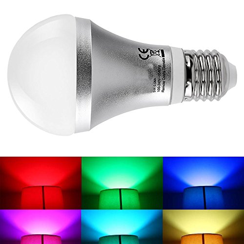 JnDee™ Dimmable RGB 5W E27 (Edison Screw, ES) Colour Changing LED Light Bulb with IR Remote Control , Wall Switch Control + Memory Function