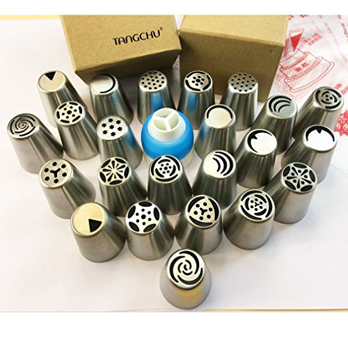 TANGCHU Russian Piping Tips Stainless Steel Large Size Icing Syringe Set DIY Coupler Nozzle 5 Pastry Bags 1 Decorating Coupler