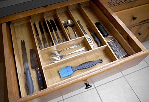 Bamboo Expandable Flatware and Cutlery Drawer Organizer-High Quality Eco Friendly Bamboo-Fully Adjustable to Fit Nice and Snug in any Drawer