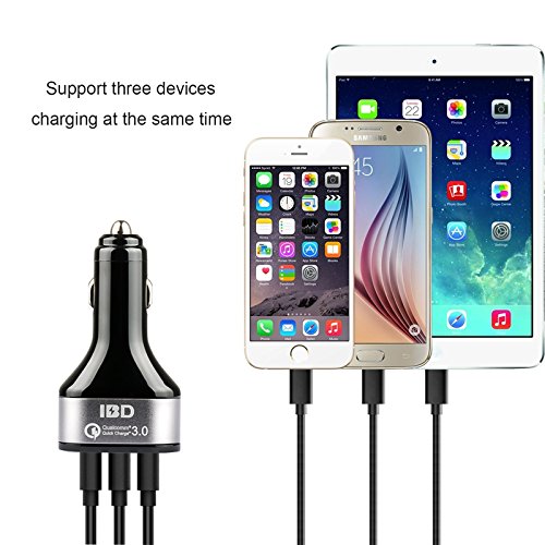 Quick Charge 3.0 Charger, IBD 42W 3-Port USB Car Charger with QC 3.0 Port and 2.4 Amp Port Charging Fast for for Galaxy S7/S6/S6 Edge, iPhone, iPad, LG G5, Nexus, HTC and More