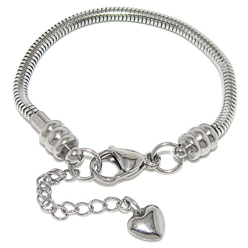 Stainless Steel Starter Charm Bracelet for Kids Fits Pandora Jewelry European Style Clasp Come with 2 Beads