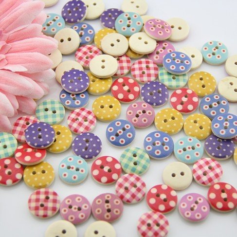 100pcs Mixed Wooden Buttons in Bulk Buttons for Crafts Button Round Colorful Painting Buttons Bu-91