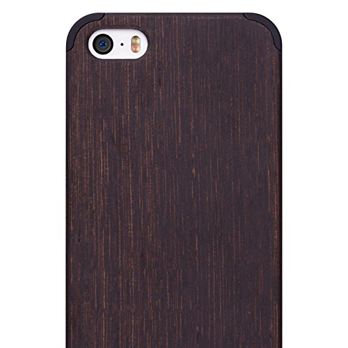 iPhone SE / 5S / 5 Ebony Wood Case | iCASEIT Handmade Premium Quality Genuinely Natural & Unique | Strong & Stylish Snap on Back Bumper | Non-Slip, Precise Fit | Ebony / Black