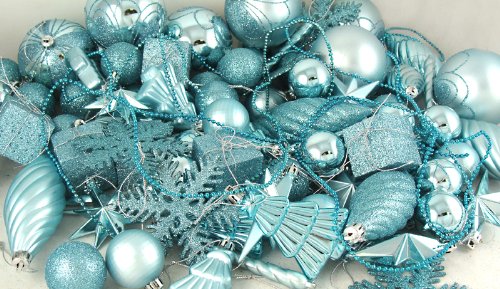 125-Piece Club Pack of Shatterproof Mermaid Blue Christmas Ornaments