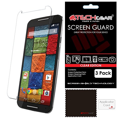 [3 Pack] TECHGEAR® Motorola Moto X 2014 Edition (2nd Gen/X2) CLEAR LCD Screen Protector Cover Guards With Cleaning Cloth & Application Card