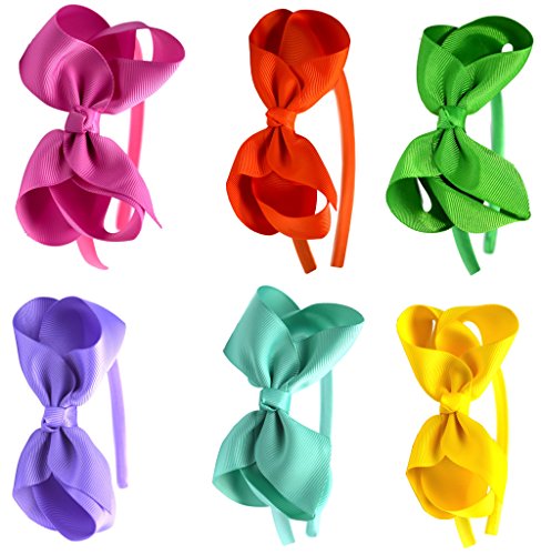 Syleia Fashion Headbands with 4 inch Bow, Set of 6 Pink, Orange, Green, Lavender, Teal and Yellow - School and Playtime Perfect Hair ...