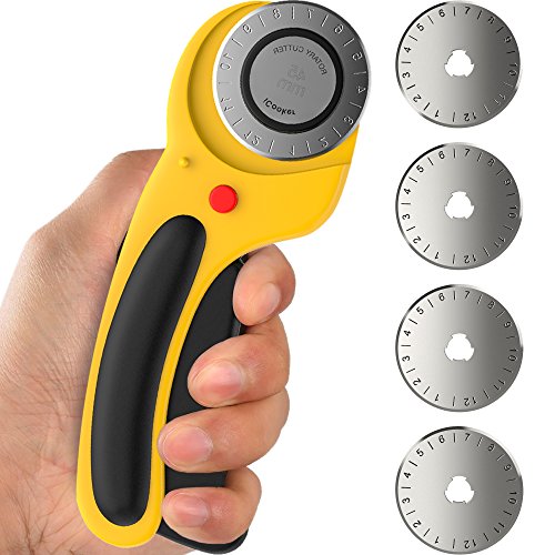 iCooker Rotary Cutter [FREE 4-Pack Blades] Professional Craft Tool Set - Best for Quilting, Sewing, Scrapbooking, Seamstress and Tailors [Yellow]