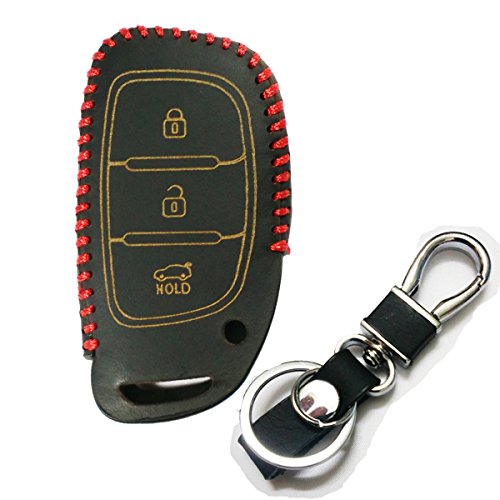Coolbestda Leather 3 Buttons Smart Car Key Cover Case Remote Fob for Hyundai Tucson Sonata Ix35 I30 MY16 Elantra I40