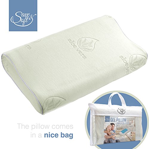 Memory Foam Pillow with Cooling Gel - Prevents Back and Neck Pain - Infused Aloe Vera Bamboo Washable Cover - for Back, Stomach and Side Sleepers Against Cervical Pain and Sore Neck - in Non-Woven Bag