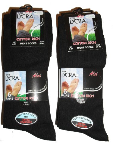 12 Pairs Black Mens Cotton Rich Lycra Socks To Fit Shoe 6 To 11