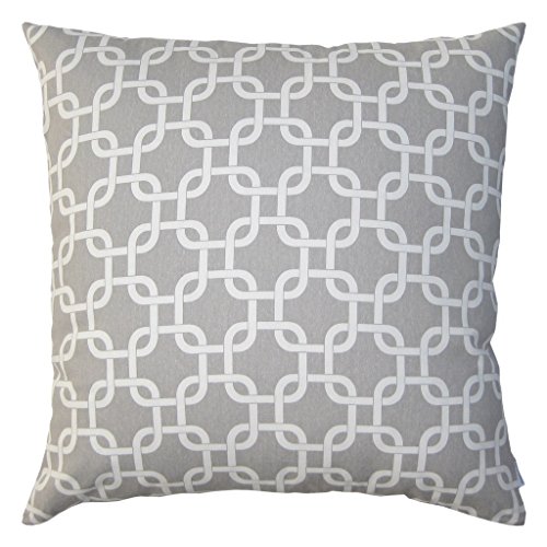 JinStyles® Cotton Canvas Trellis Chain Accent Decorative Throw Pillow Cover (Grey & White, Square, 1 Cushion Sham for 24 x 24 Inserts)