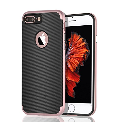 iPhone 7 Plus Case, VANSIN 2 in 1 Ultra Thin and Slim TPU Shockproof Protective Case Coated Carbon Fiber Finish Surface with PC Hard Frame for Apple iPhone 7 (5.5'')(2016) -- Rose Gold