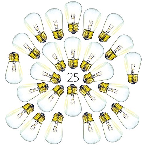 25 Pack of S14 Light Bulbs for String Lights - Fits E27 and E26 Base - 11 Watt Warm Incandescent Replacement Clear Glass Bulbs