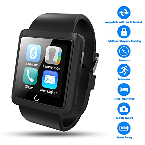 TWOBIU U10L Bluetooth Smart Watch with Pedometer and Remote Camera - Black