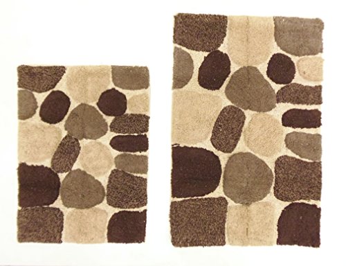 Cotton Craft - 2 Piece Bath Rug Set - Pebbles Stones with Spray Latex Back - 100% Pure Cotton - High Quality and absorbent - Super Soft and Plush - Hand Tufted Heavy Weight Durable Construction - Larger Rug is 21x32 Oblong and Second Rug is 18x24 Oblong - Colors - Brown Multi, Grey Multi, Turquoise Multi and Spa Multi - Easy care machine wash