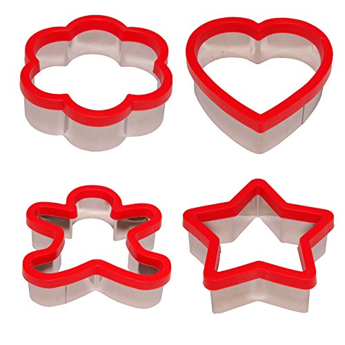 Stately Kitchen's Soft Grip Large 3 inch Cookie Cutter Set of 4 - Ginger Bread Man Cookie Cutter, Heart Cookie Cutter, Star Cookie Cutter and Flower Cookie Cutter