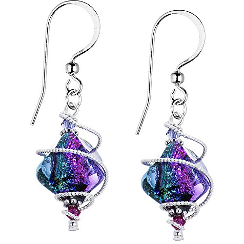 Body Candy Spiral Dichroic Glass Dangle Earrings Created with Swarovski Crystals