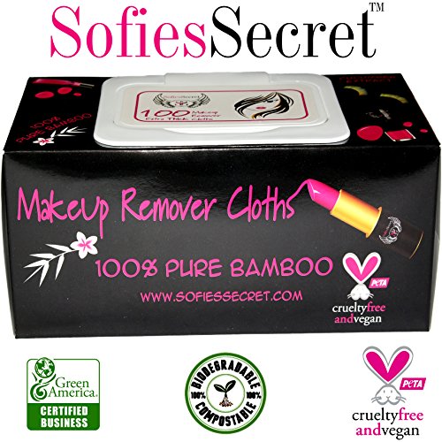 SofiesSecret Makeup Remover Facial Cloths 100 Count 100% Organic Extracts & Pure Bamboo, Extra Thick, Biodegradable, Recyclable, Eco-friendly, Cruelty Free & Vegan