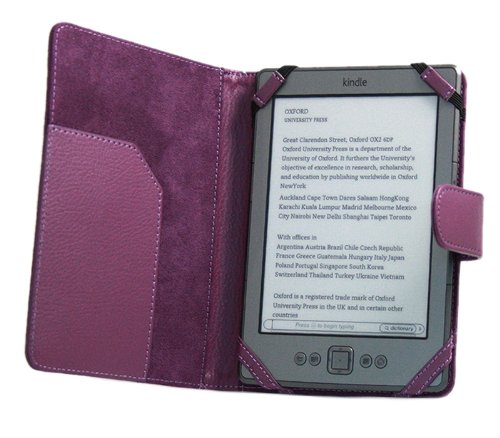 iTALKonline PadWear PURPLE Executive BOOK Wallet Case Cover Shield Slot for Amazon Kindle 4 (4G) Global Wireless 3G 6 6 inch 2011 Model