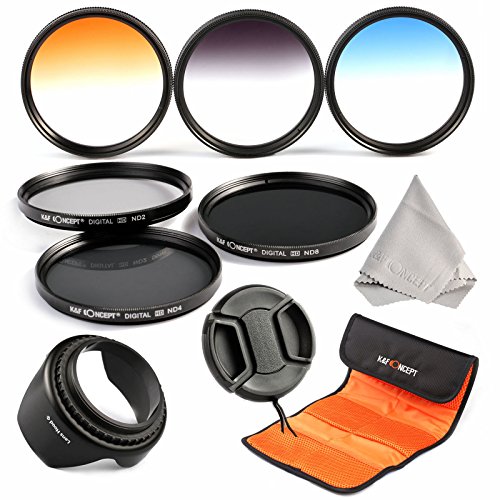 K&F Concept 52mm 6pcs Professional Lens Filter Kit Neutral Density Filters Set (ND2 ND4 ND8) + Slim Graduated Color Filter Set (Blue Orange Gray) For Nikon D3200 D5100 D3100 D5200 D5300 D3300 DSLR Cameras with 18-55mm 200-400mm Camera Lens