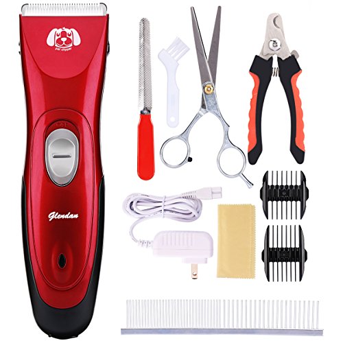 Glendan Quiet Rechargeable Cordless Professional Pet Dogs and Cats Electric Clippers Grooming Trimming Kit Set(Red)