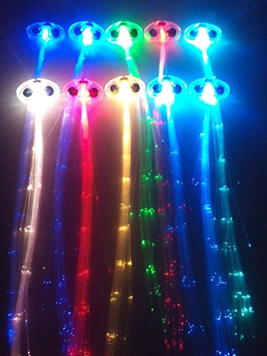 RioRand 6-pack Light-up Fiber Optic Led Hair Lights (14 Strands) - Multicolor Flashing Barette - Rainbow Colors (Alternating Multicolors) - Rave Party Hair Accessories (RioRand 6-pack Flashing Barettes)