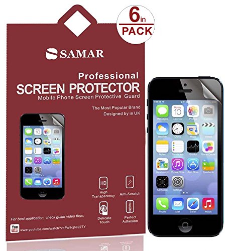 SAMAR® - Supreme Quality New iPhone SE / 5 / 5S / 5C Crystal Clear Screen Protectors (Released 2013-2016) 6 in Pack - Includes Microfiber Cleaning Cloth