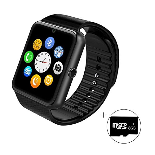 Smart Watch,SHONCO Bluetooth SmartWatch Watch Phone with HD Display SIM/TF Card Slot Sync to Samsung ,LG,HTC,Sony and Other Android Smartphones (Black) + 8GB Micro SD Card