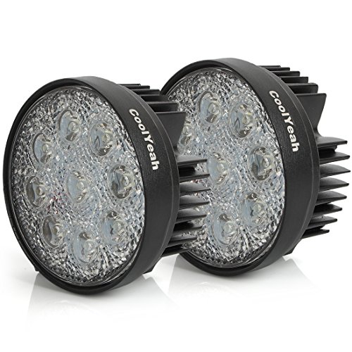 CoolYeah 27W Thick Round LED Work Light Offroad Truck Jeep Car Boat ATV SUV 4WD (Pack of 2)