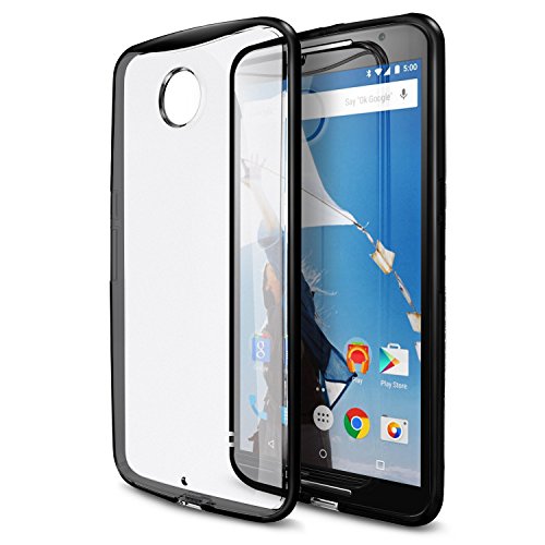 Nexus 6 Case, Maxboost® [Clear Cushion] Google Nexus 6 Case Bumper [Lifetime Warranty] Seamless integrated Shock-Absorbing Bumper and Ultra Clear Back Panel Protective Cover - Stylish Retail Packaging - Slim Bumper Cases for Motorola Nexus 6 (2014) - Jet Black