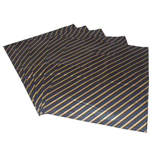 100 Pack Large Black & Gold Striped Punch Handle Plastic Carrier Bags 27cm x 32cm