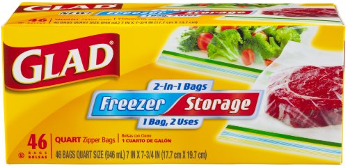 Glad Food Storage Bags, 2-in-1 Zipper Quart, 46 Count (Pack of 3)