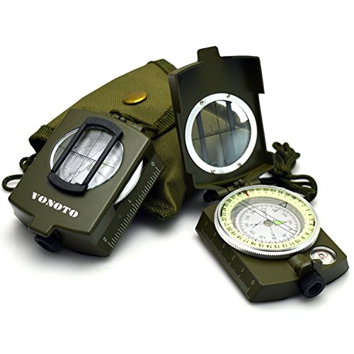 VONOTO Professional Multifunction Military Army Metal Sighting Compass High Accuracy Waterproof Compass - Metal American military Compass Outdoor Equipment (Metal Army Green)