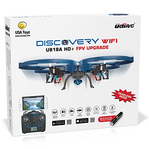 UDI U818A WiFi FPV RC Quadcopter Drone with HD Camera - VR Headset Compatible - Headless Mode, Low Voltage Alarm, Gravity Induction - Includes BONUS BATTERY + Power Bank