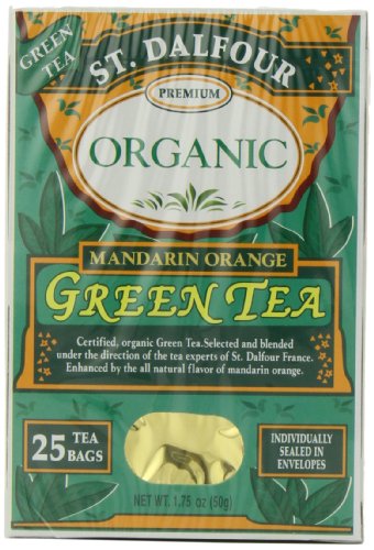 ST. DALFOUR Organic Green Tea, Tea Bags, Mandarin Orange, 25 Count Box (Pack of 6)