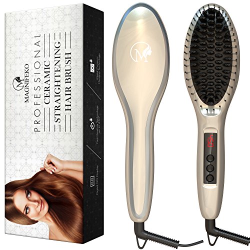 Magnifeko Hair straightening Brush Professional Comb Ceramic straighter for hair styling (silver)